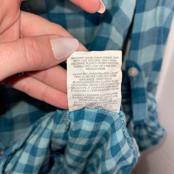 RIDERS BY LEE Blue Check Flannel Button Down Shirt with Chest Pockets L - Picture 6 of 6